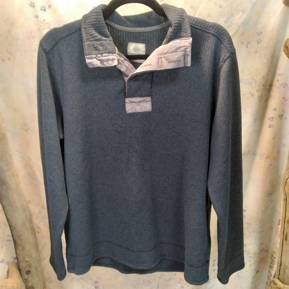 Field & Stream knit 1/4 hidden button closure blue men's sweater top size medium